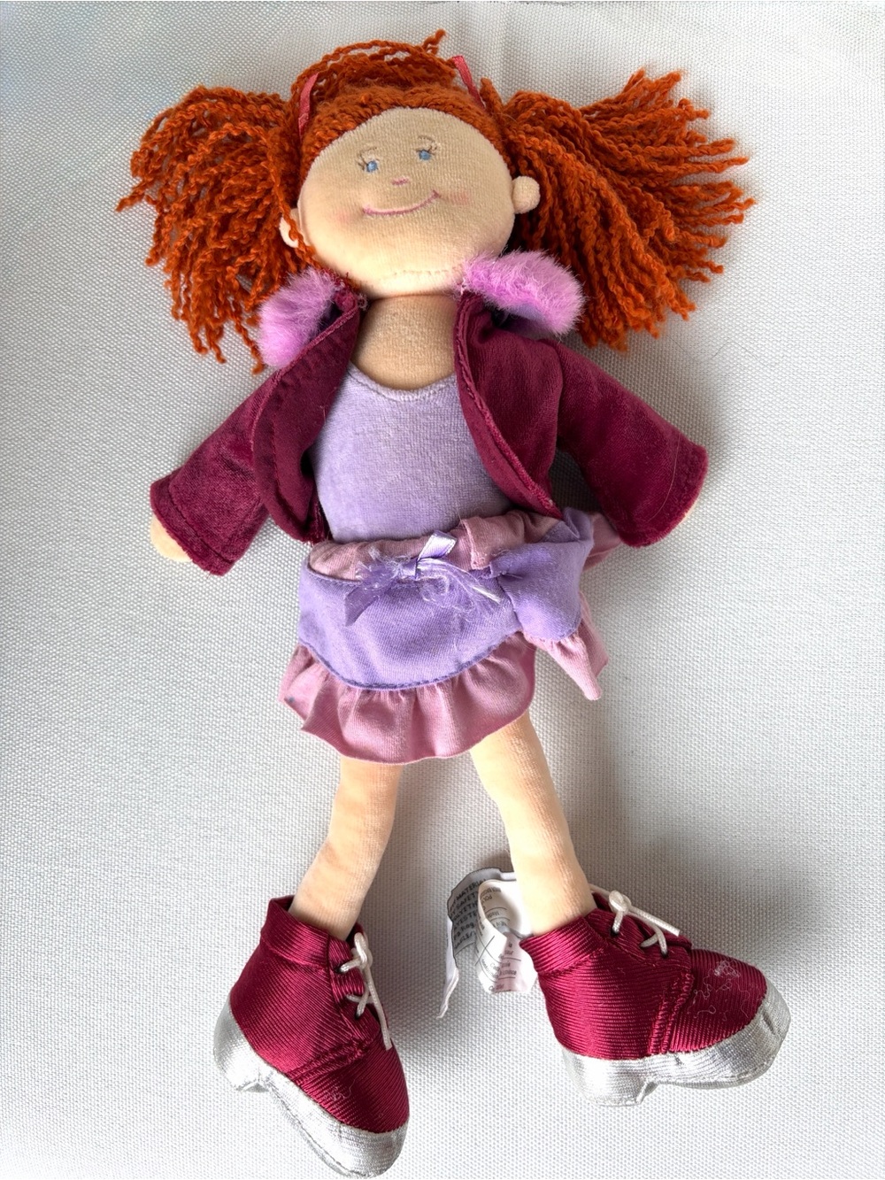 Plush Fashion Doll with Orange Yarn Hair in Purple Outfit, Please Mum "Tess"